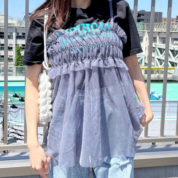 【&soiree】チュールギャザーフレアキャミソール