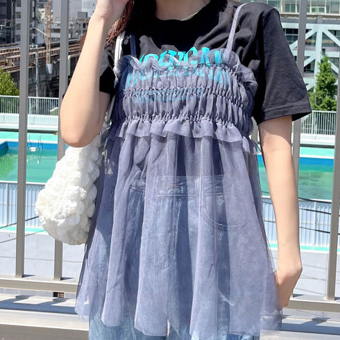 【&soiree】チュールギャザーフレアキャミソール