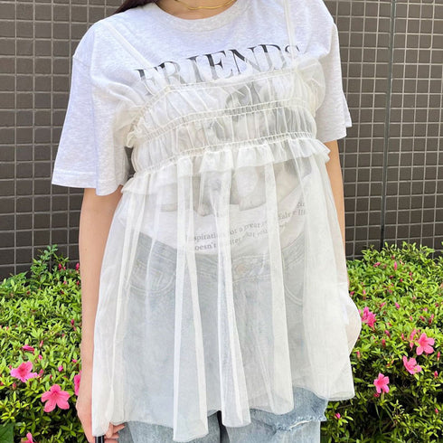 【&soiree】チュールギャザーフレアキャミソール