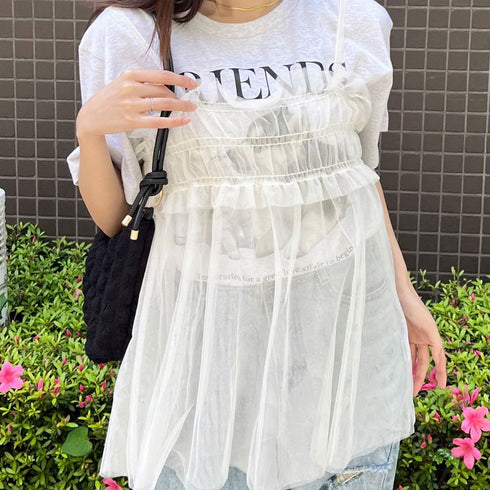 【&soiree】チュールギャザーフレアキャミソール