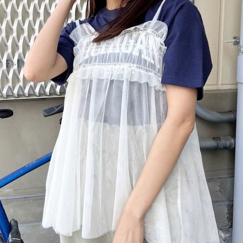 【&soiree】チュールギャザーフレアキャミソール