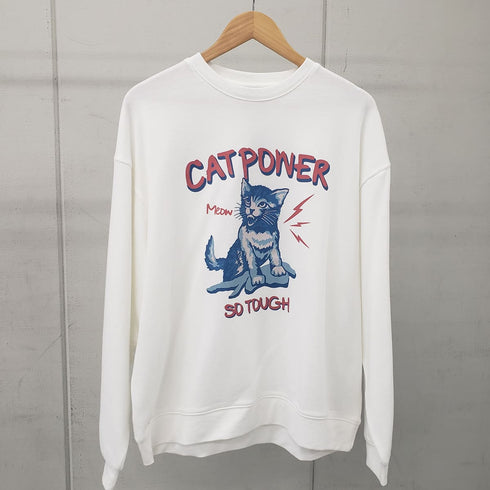 【MODISH GAZE】裏毛 クルーネック 長袖 スウェット CAT POWER