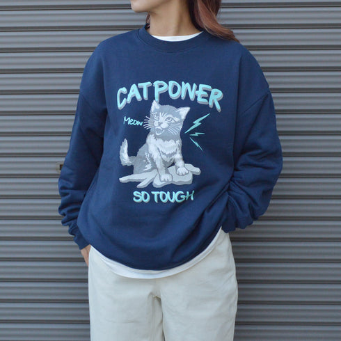 【MODISH GAZE】裏毛 クルーネック 長袖 スウェット CAT POWER