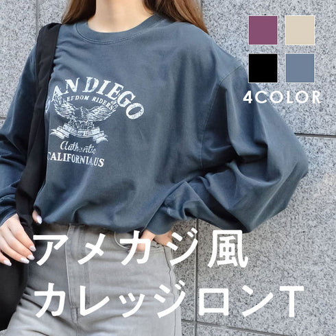 【spiritoso】ピグメントアーチロゴイーグルプリントロンT