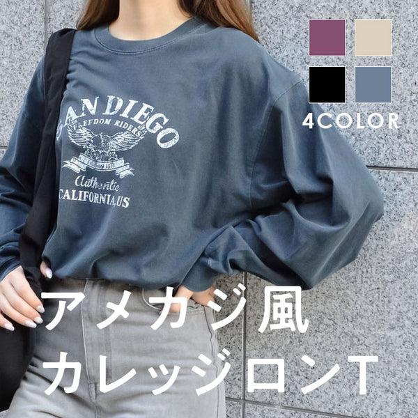 【spiritoso】ピグメントアーチロゴイーグルプリントロンT