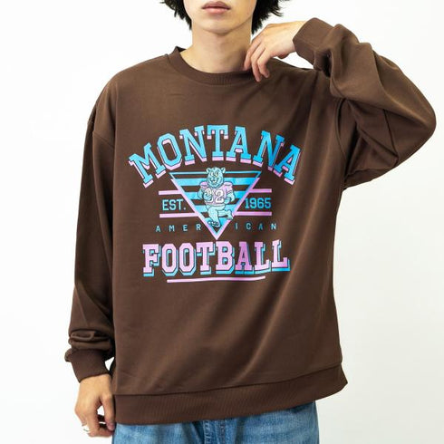【MODISH GAZE】裏毛 クルーネック 長袖 BIG スウェット カレッジ マスコット