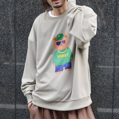 【MODISH GAZE】裏毛 クルーネック 長袖 BIG スウェット ストリート BEAR