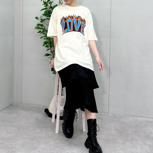 【MODISH GAZE】LOVEロゴプリント ピグメント加工 ビッグシルエットTシャツ