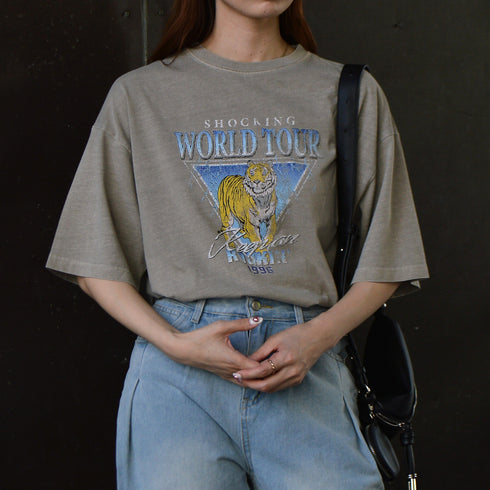 【spiritoso】World TourタイガープリントＴシャツ