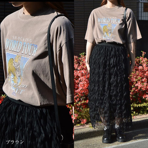 【spiritoso】World TourタイガープリントＴシャツ