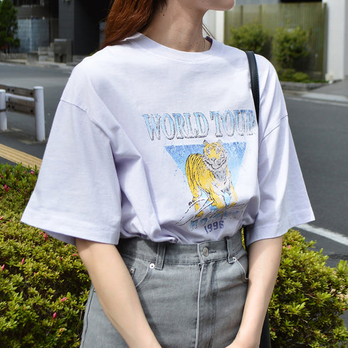 【spiritoso】World TourタイガープリントＴシャツ