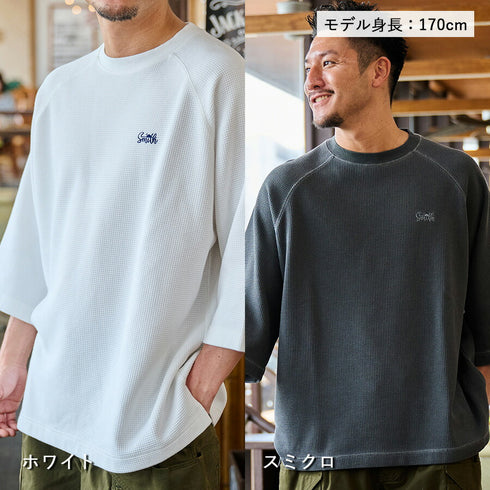 【SUNNY SMITH】 ピグメントワッフル ラグランロゴ刺繍Ｔシャツ