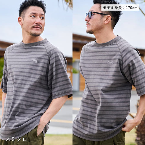 【SUNNY SMITH】 ボーダーオーバーダイ ラグランロゴ刺繍Ｔシャツ