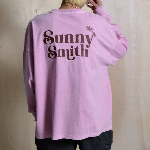 【SUNNY SMITH】ヤシの木ロゴ ワンポイント刺繍 バックプリント ピグメント加工ロングスリーブTシャツ