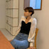 【&soiree】切替しニットプリーツシフォンブラウス