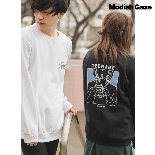 【MODISH GAZE】8.4oz 線画キャンディガールイラスト スウェットトレーナー